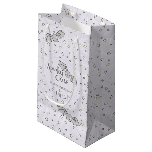 Pastel Lila Fledermäuse Spooky Niedlich Kleine Geschenktüte (Vorderseite Schrägansicht)