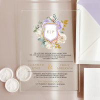Pastel Lila Floral Monogram Wappen Wedding