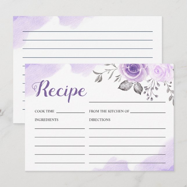 Pastel Lila florales Brautparty Rezept Karte (Vorne/Hinten)