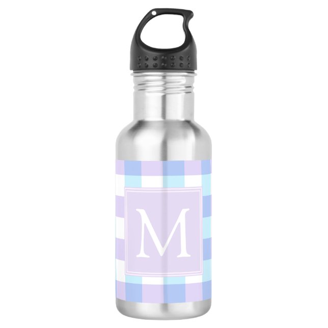 Pastel Lila Gingham Monogram Edelstahlflasche (Vorderseite)