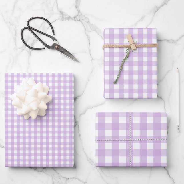 Pastel Lila Gingham Pattern Geschenkpapier Set (Vorderseite)