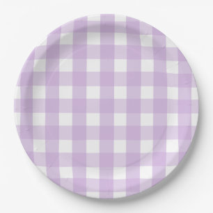 Pastel Lila Gingham Pattern Pappteller