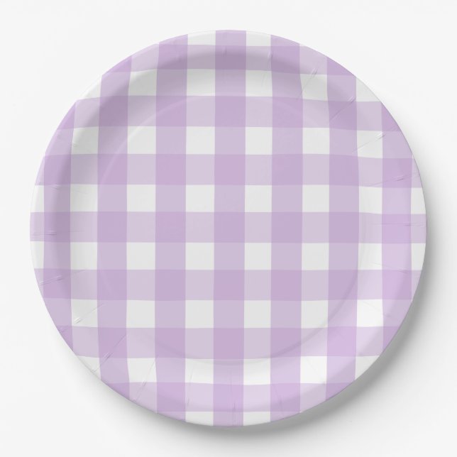 Pastel Lila Gingham Pattern Pappteller (Vorderseite)