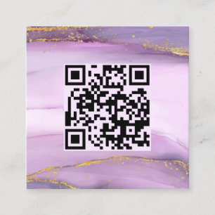 Pastel Lila Gold Edges QR Code Minimalistisch Chic Quadratische Visitenkarte