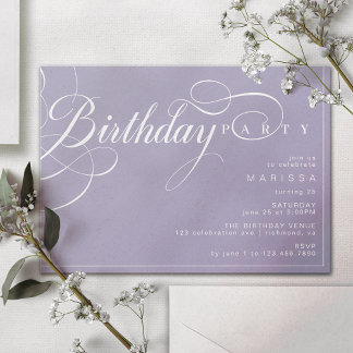 Pastel Lila Lavender Simple Calligraphy Geburtstag Einladung