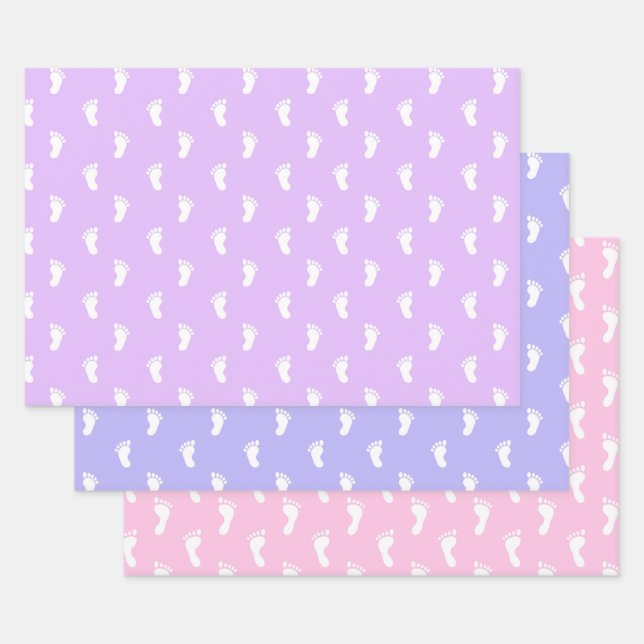 PASTEL LILA PERIWINKLE PINK ROWS OF BABY FEED GESCHENKPAPIER SET (Set)