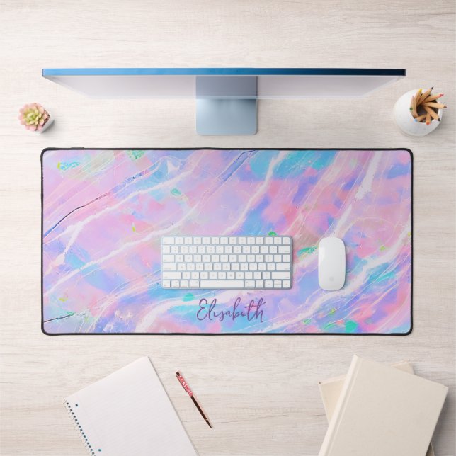 Pastel Lila Pink Blue Holographic Giro Name Schreibtischunterlage (Büro 1)