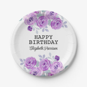 Pastel Lila Rose Blumengrün Glückwunsch Geburtstag Pappteller