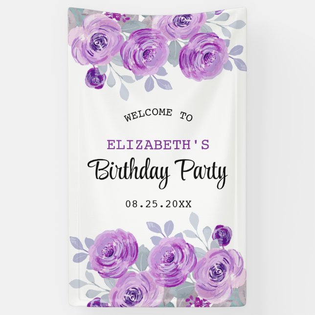 Pastel Lila Rose Grüne Geburtstag Willkommen Banner (Vertikal)
