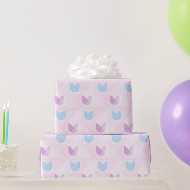 Pastel Lila Tulips & elegantes geometrisches Rosa Geschenkpapier (Partygeschenke)