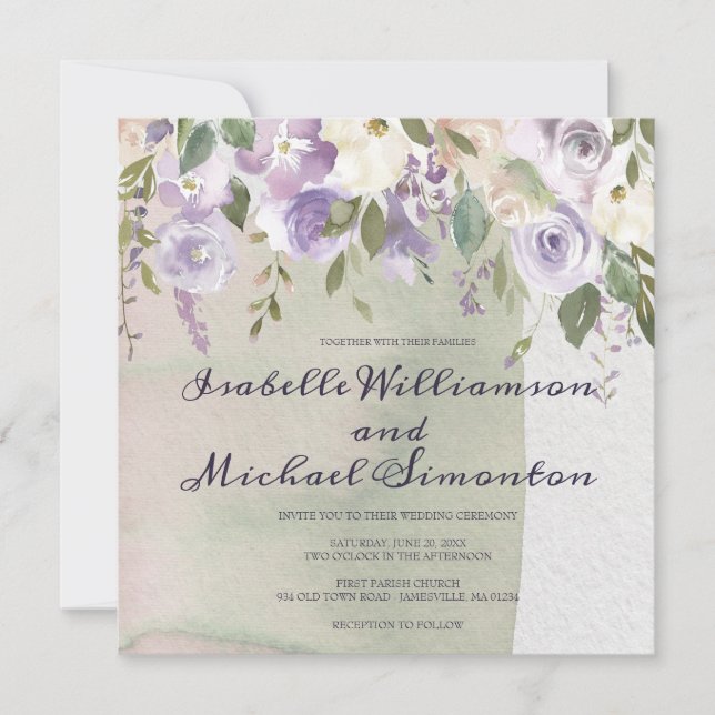 Pastel Lila und Elfenbeinhochzeit Einladungen (Vorderseite)