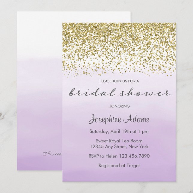 Pastel Lila und Gold Bridal Dusche Einladung (Vorne/Hinten)