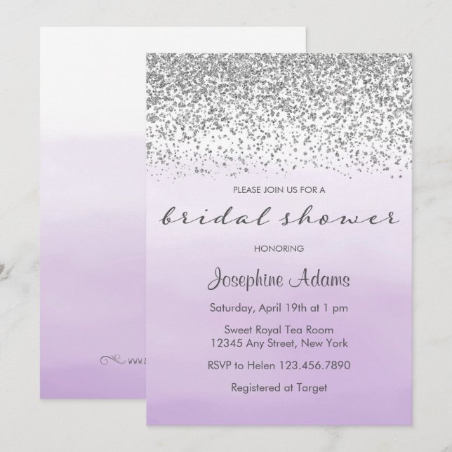 Pastel Lila und Silver Bridal Dusche Einladung (Vorne/Hinten)