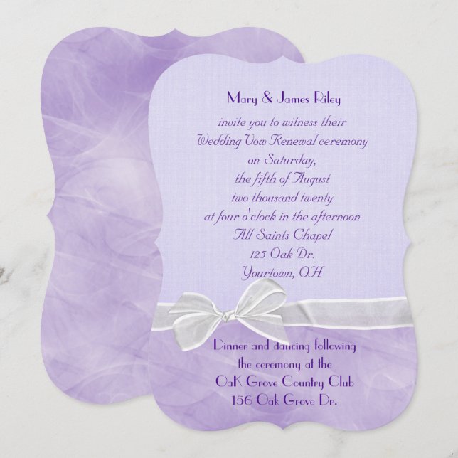Pastel lila Wedding Vow Renewal Einladung (Vorne/Hinten)