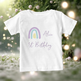 Pastel lilac gelber Regenbogen 1. Geburtstag Party Baby T-shirt