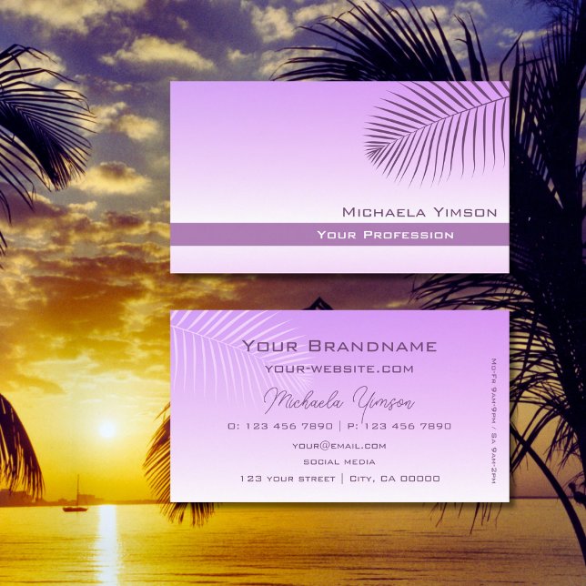 Pastel Lilac Gradient Modern mit Palmblättern Einf Visitenkarte (Von Creator hochgeladen)