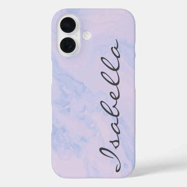 Pastel Lilac Marble Personalisierter Skriptname iPhone 16 Hülle (Rückseite)