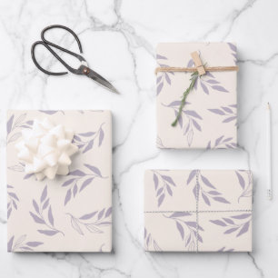 Pastel Lilac Minimalistisches Blumenmuster Geschenkpapier Set