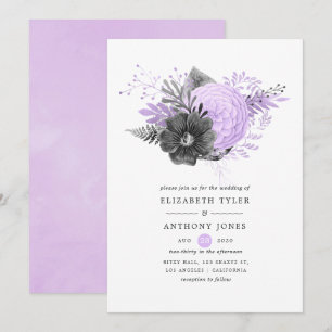 Pastel Lilac und Charcoal Floral Wedding Einladung