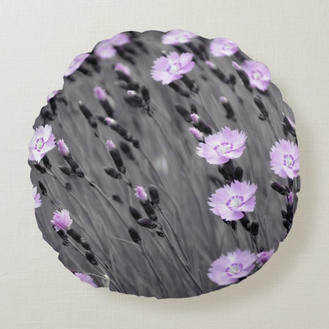 Pastel Lilac Wildblumen Rundes Kissen (Vorderseite)
