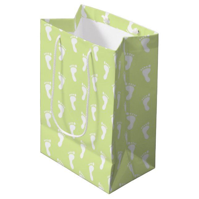 PASTEL LIME GREEN ROWS OF BABY FEED MITTLERE GESCHENKTÜTE (Vorderseite Schrägansicht)