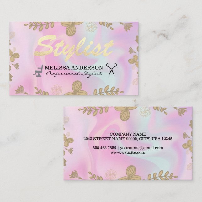 Pastel Liquid and Floral Pattern | STYLIST Visitenkarte (Vorne/Hinten)