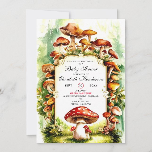Pastel Little Mushroom Baby Dusche Einladung (Vorderseite)