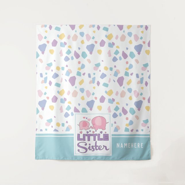 Pastel Little Sister Elephant farbenfrohe Muster Wandteppich (Vorderseite)