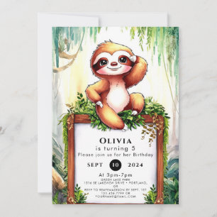 Pastel Little Sloth Birthday Einladung