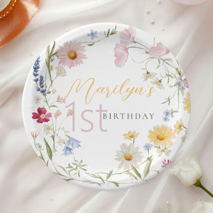 Pastel Little Wildblume Girl 1. Geburtstag Pappteller