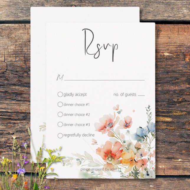 Pastel Loose Wildblumen Moderne Hochzeit RSVP Karte (Pastel Loose Wildflowers Modern Wedding RSVP Card)