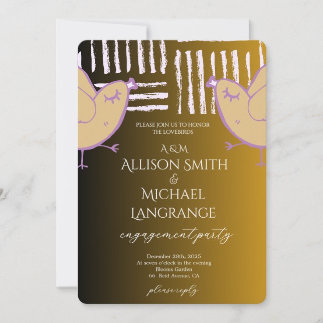 Pastel Lovebirds Engagement Party Einladung (Vorderseite)