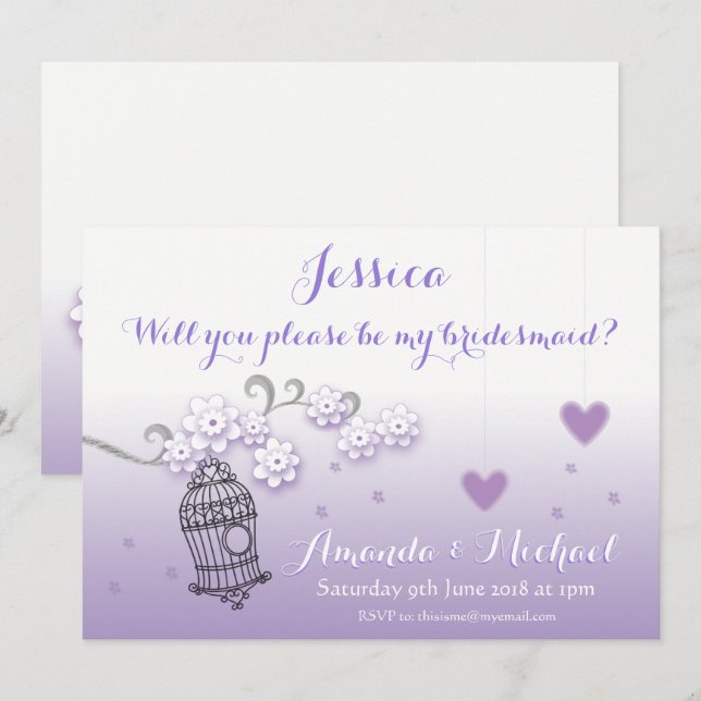 Pastel lovebirds Hochzeit maßgeschneiderte Bridesm Einladung (Vorne/Hinten)