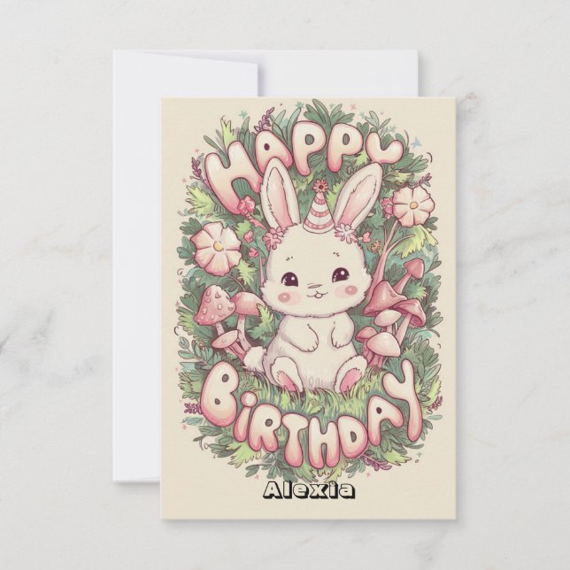 Pastel Magic Bunny Digital Geburtstag Karte (Vorderseite)