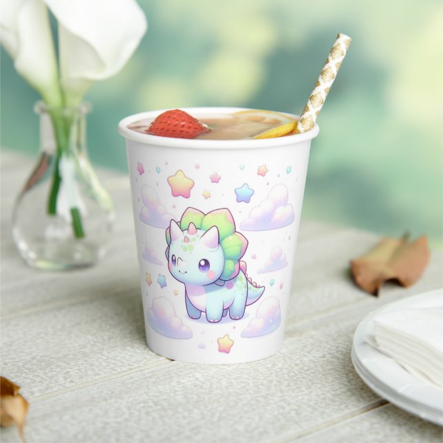 Pastel Magical Dinosaur Babydusche Pappbecher (In Situ)
