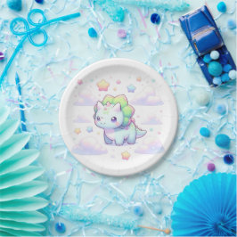 Pastel Magical Dinosaur Babydusche Pappteller