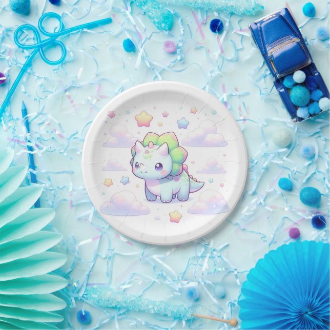 Pastel Magical Dinosaur Babydusche Pappteller (Party)