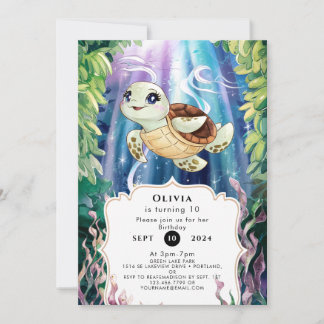 Pastel Magical Kids' Turtle Geburtstag Einladung