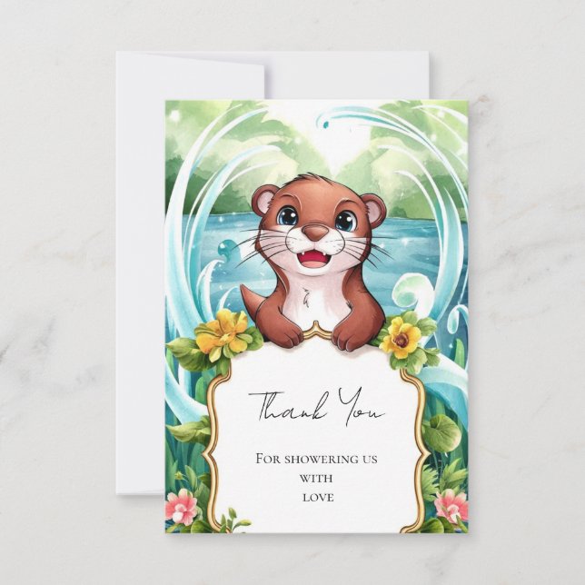 Pastel Magical Otter Baby Dusche Dankeskarte (Vorderseite)