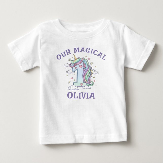 Pastel Magical Unicorn First Birthday Baby T-shirt (Vorderseite)