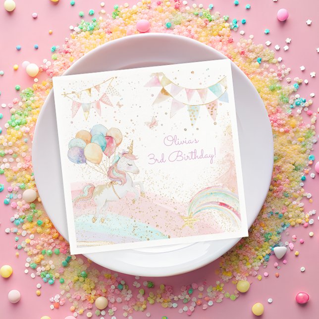 Pastel Magical Unicorn Rainbow Birthday Party Serviette (Von Creator hochgeladen)