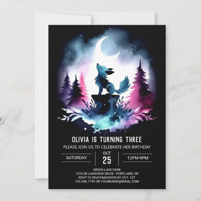 Pastel Magical Wolf Geburtstag Einladung (Vorderseite)