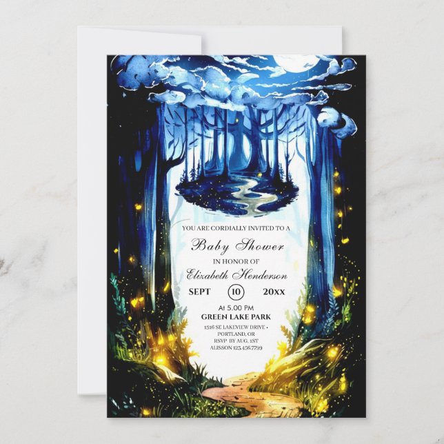 Pastel Magical Woodland Babydusche Einladung (Vorderseite)
