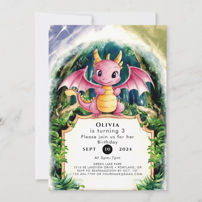 Pastel Majestic Dragon Birthday Einladung (Vorderseite)