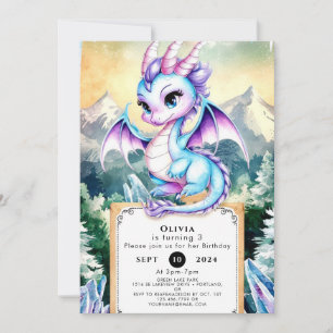 Pastel Majestic Niedlich Dragon Geburtstag Einladung