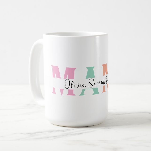Pastel MAMA Tasse mit Personalisiertem Kindnamen (Vorderseite Links)