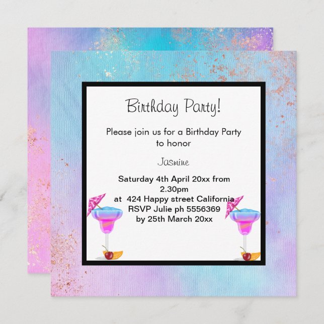 PASTEL MARBLE COCKTAIL ANNIVERSAIRE INVITATION FÊT (Devant / Derrière)