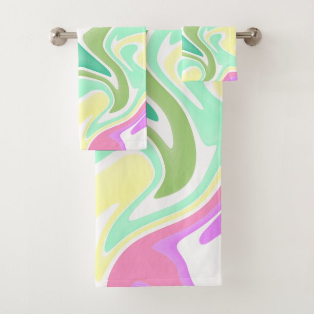 Pastel Marble Swirl Bathroom Towel Set (Insitu)