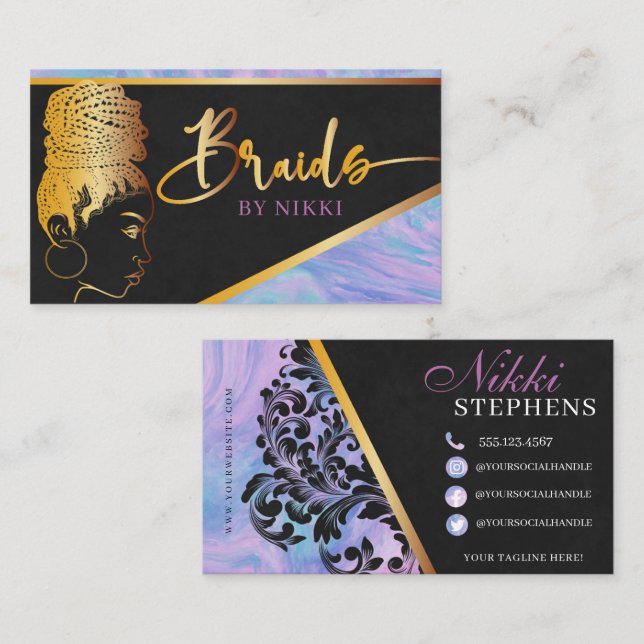 Pastel Marble und Gold Moderner Friseur Salon  Visitenkarte (Vorne/Hinten)