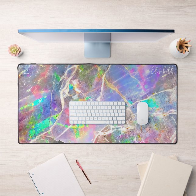 Pastel Marbre Violet Opal Monogramme Fille mignonn (Bureau 1)